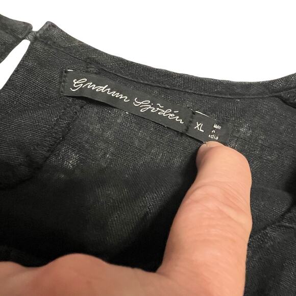 Gudrun Sjoden Womens XL Korinth Blouse 3/4 Sleeve Tunic Top Black Relaxed Linen - Picture 4 of 8